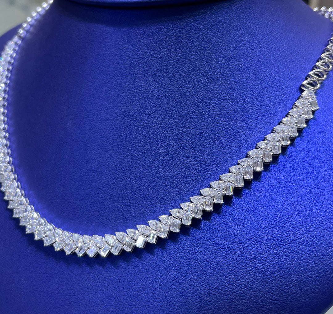 14K Gold 11.99ctw Lab Grown Pear Emerald Cut Diamond Necklace