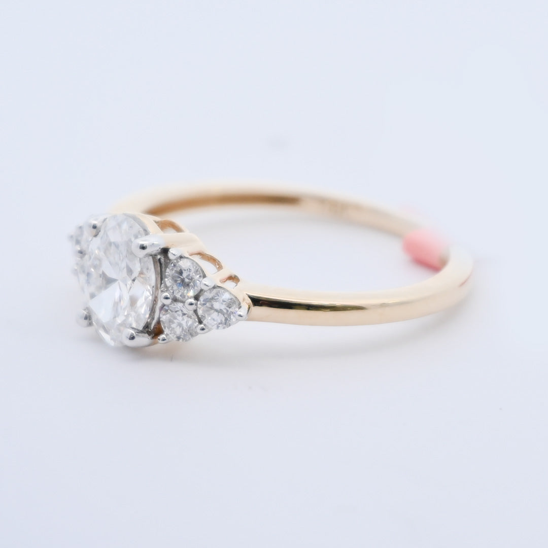 14K Gold 1.04 CT Lab Grown Oval Cut Half Moon Engagement Ring