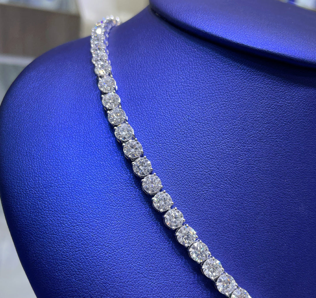 14K Gold 41.81ctw Lab Grown Round Cut Tennis Diamond Necklace