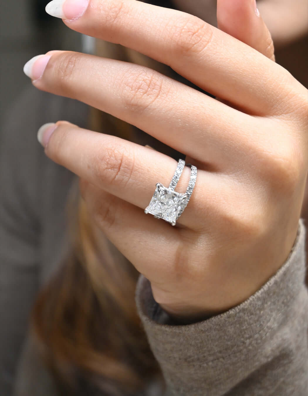 10K Gold 5CT Lab Grown Princess Cut Halo Wedding Bridal Ring Set