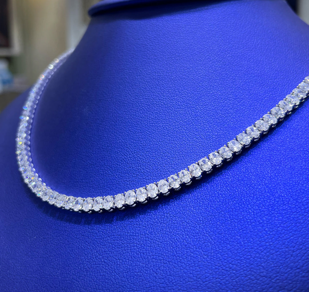 14K Gold 9.5ctw Lab Grown Oval Cut Diamond Necklace