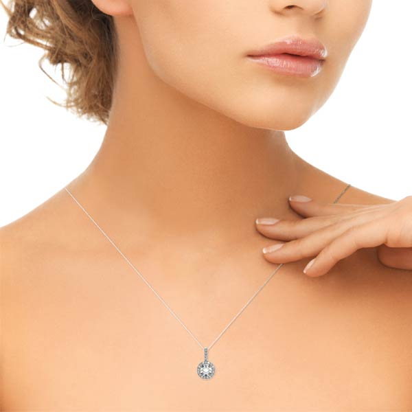 14K Gold Halo Diamond Pendant