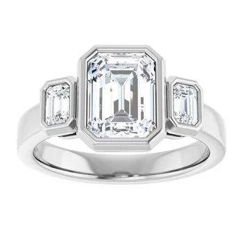 14K Gold Emerald Cut Bezel Set [2.07ctw] Lab-Grown Diamond [E - VS1] Engagement Ring