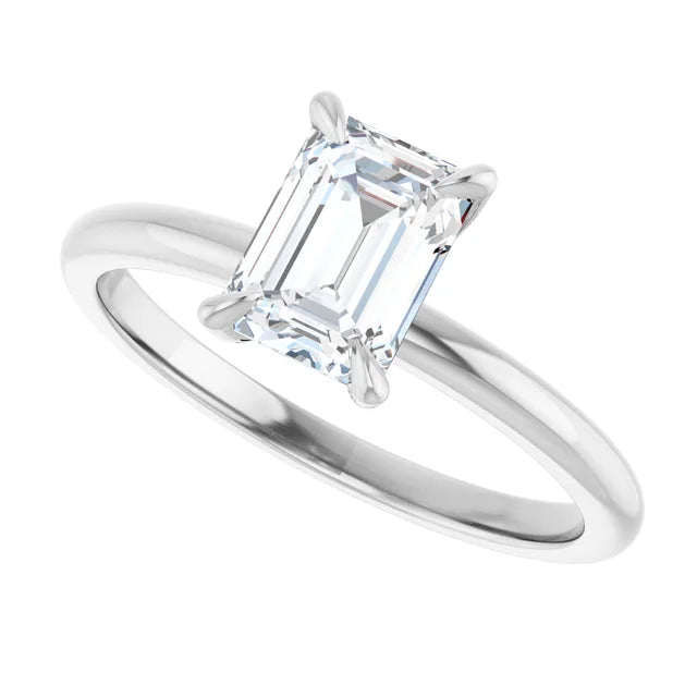 14K Gold Emerald Cut Solitaire [0.97ctw] Lab-Grown Diamond [D - VS2] Engagement Ring