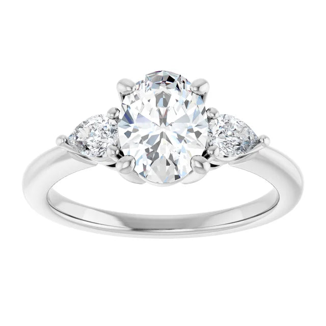 14K Gold Oval Lab-Grown Diamond 1.01 CTW VVS1/D Side Pear Cut Engagement Ring
