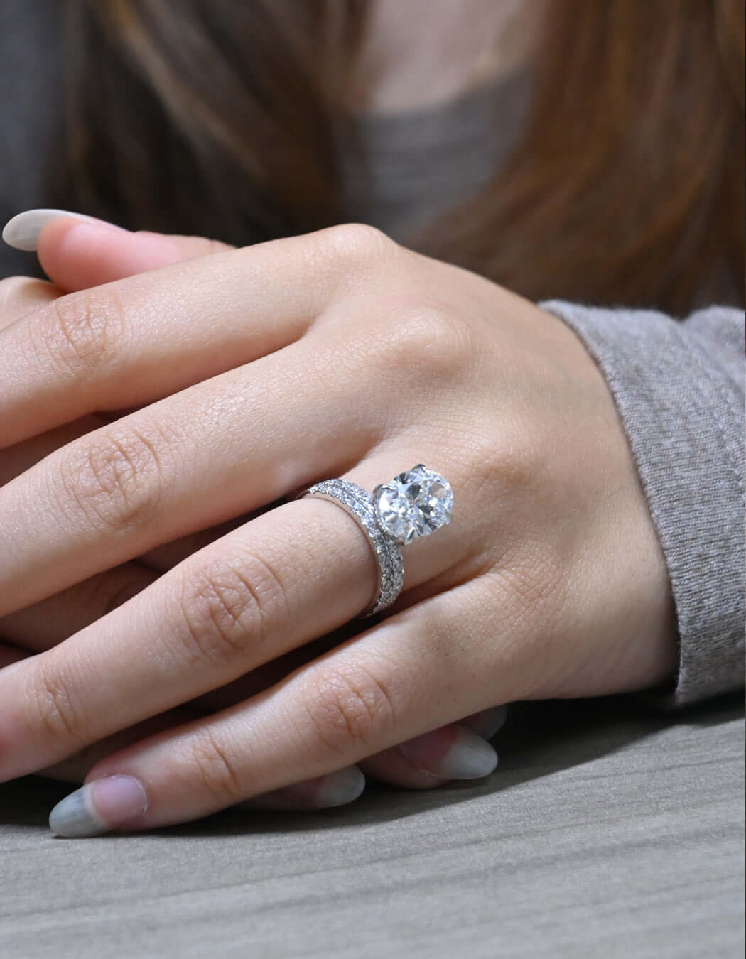 10K Gold 5 CT Lab Grown Oval Cut Halo Wedding Bridal Ring Set