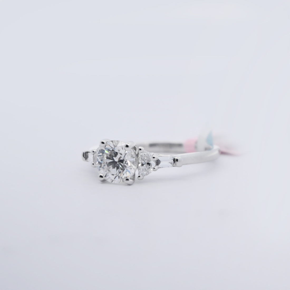 14K Gold 3.90 CT Lab Grown Round Cut Tapered Baguette Diamond Engagement Ring