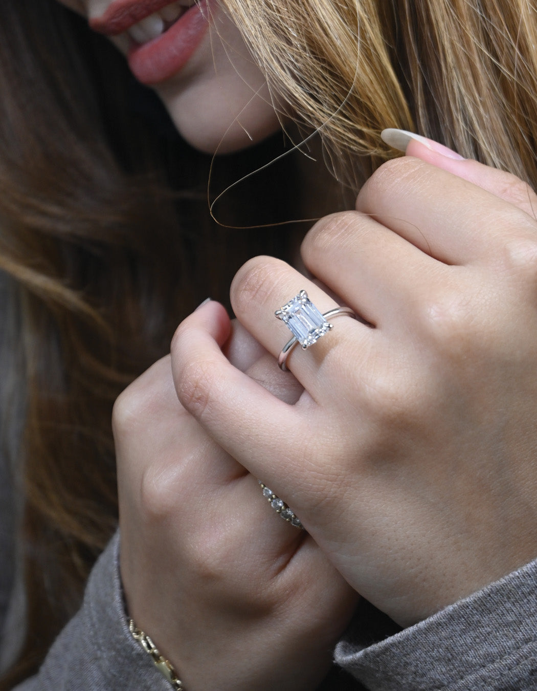 14K Gold 4.02CT Emerald Cut Diamond Engagement Ring