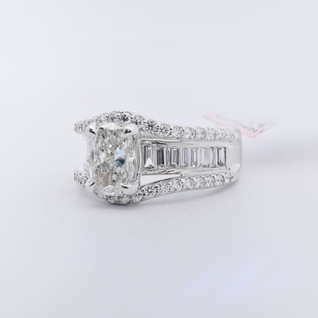 14K Gold 3.25 CT Lab Grown Elongated Cushion Cut Pave Channel Baguette Diamond Engagement Ring