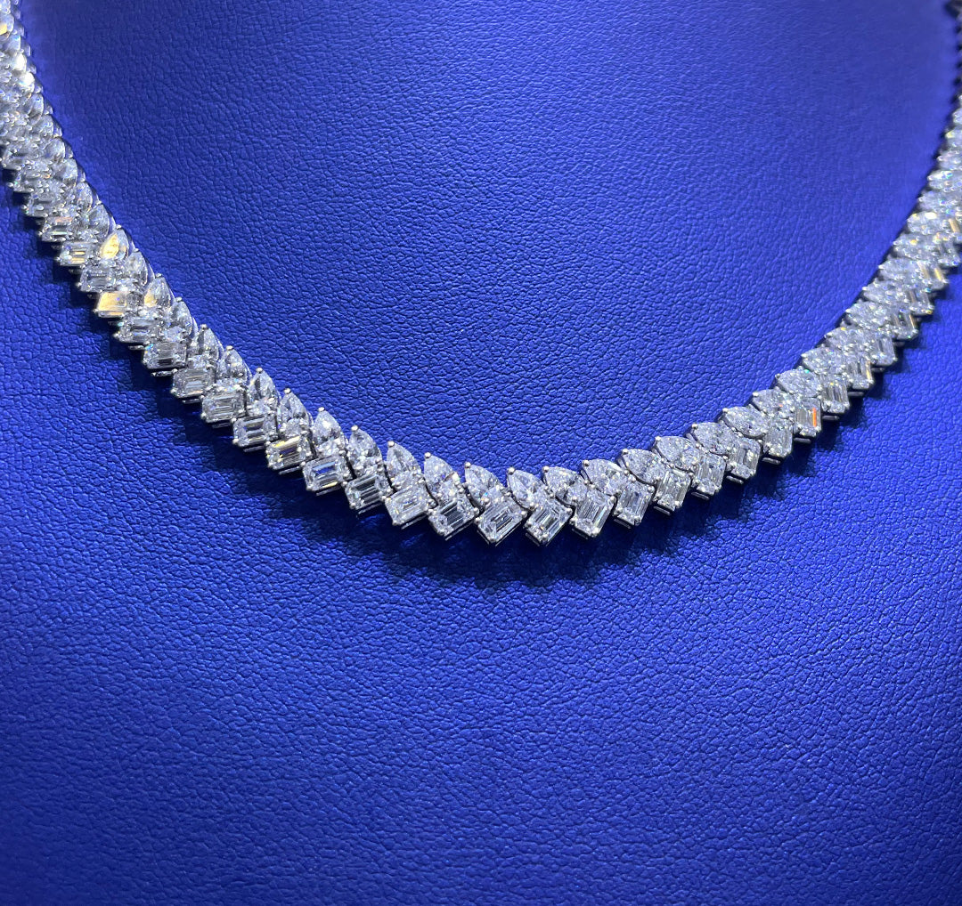 14K Gold 11.99ctw Lab Grown Pear Emerald Cut Diamond Necklace