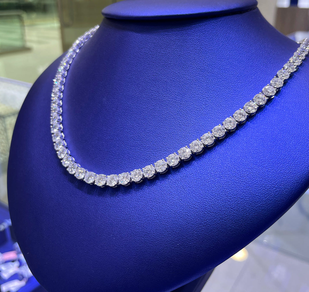 14K Gold 41.81ctw Lab Grown Round Cut Tennis Diamond Necklace