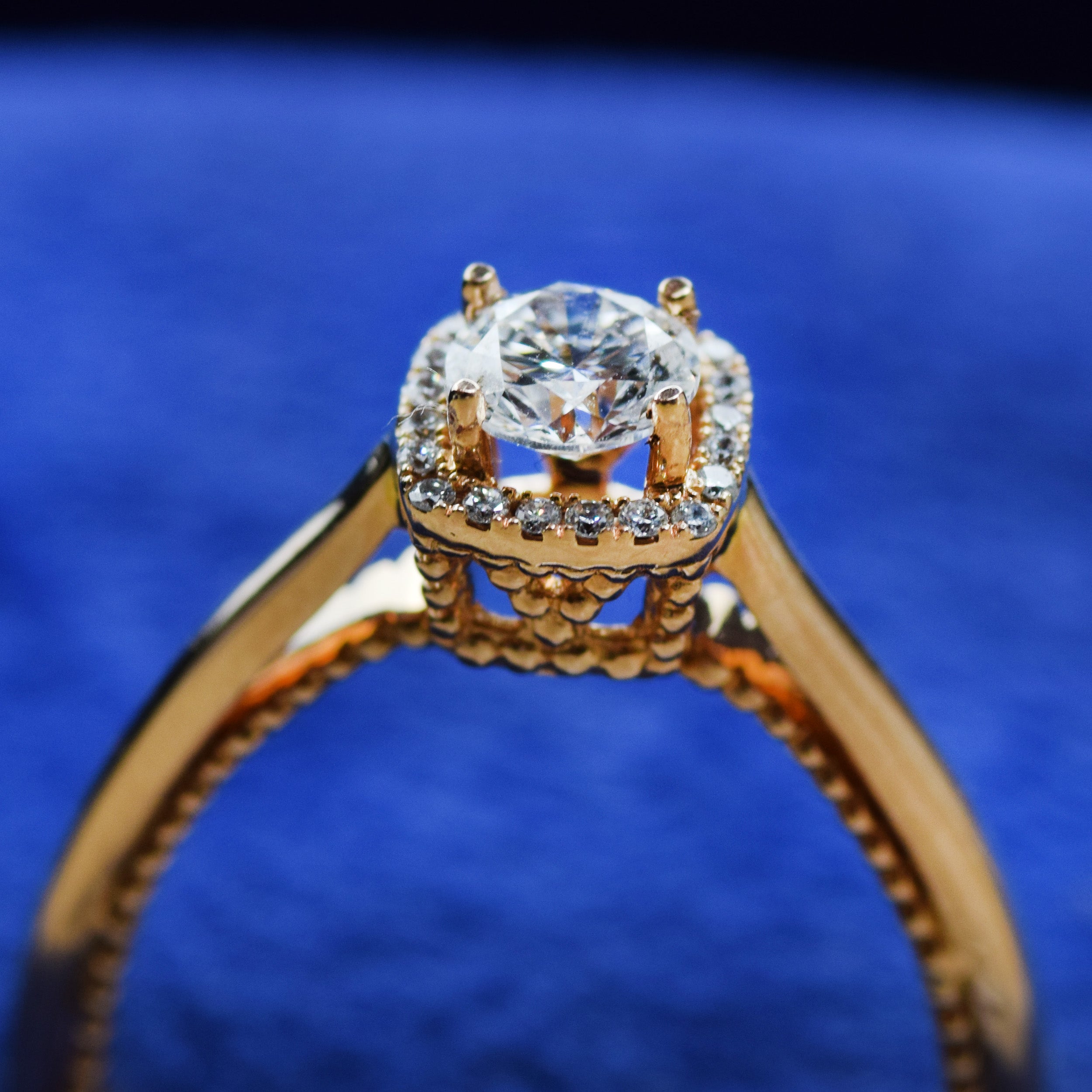 14K Gold 0.70 CT Lab Grown Round Triangle Shaped Lab Diamond Engagement Ring