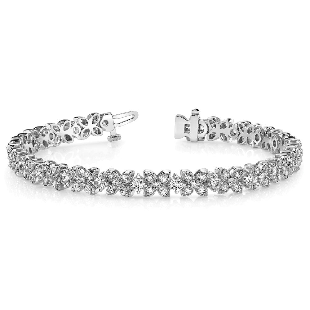 14K Flower Shaped Diamond Tennis Bracelet