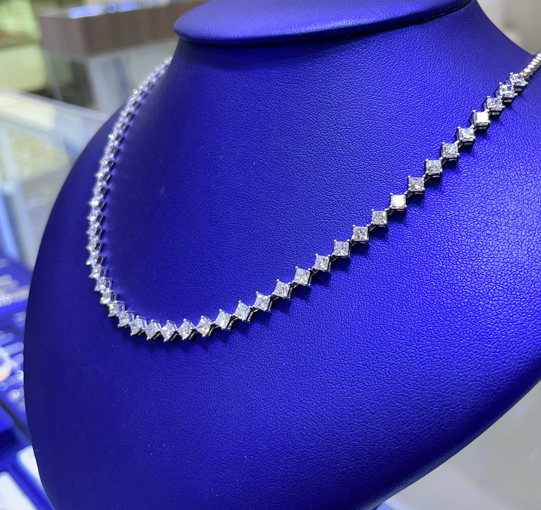 14K Gold 8.39ctw Lab Grown Princess Cut Diamond Necklace