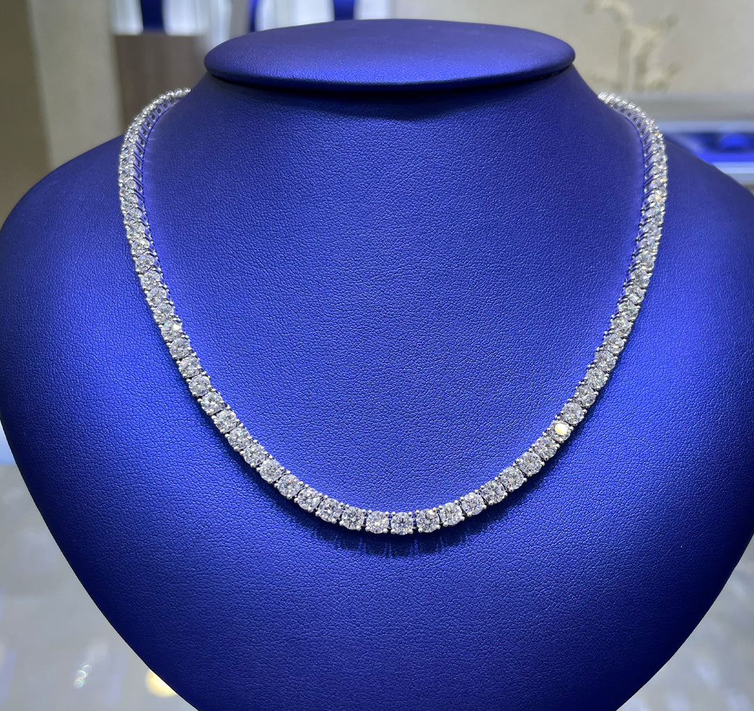 14K Gold 25.75ctw Lab Grown Round Cut Tennis Diamond Necklace