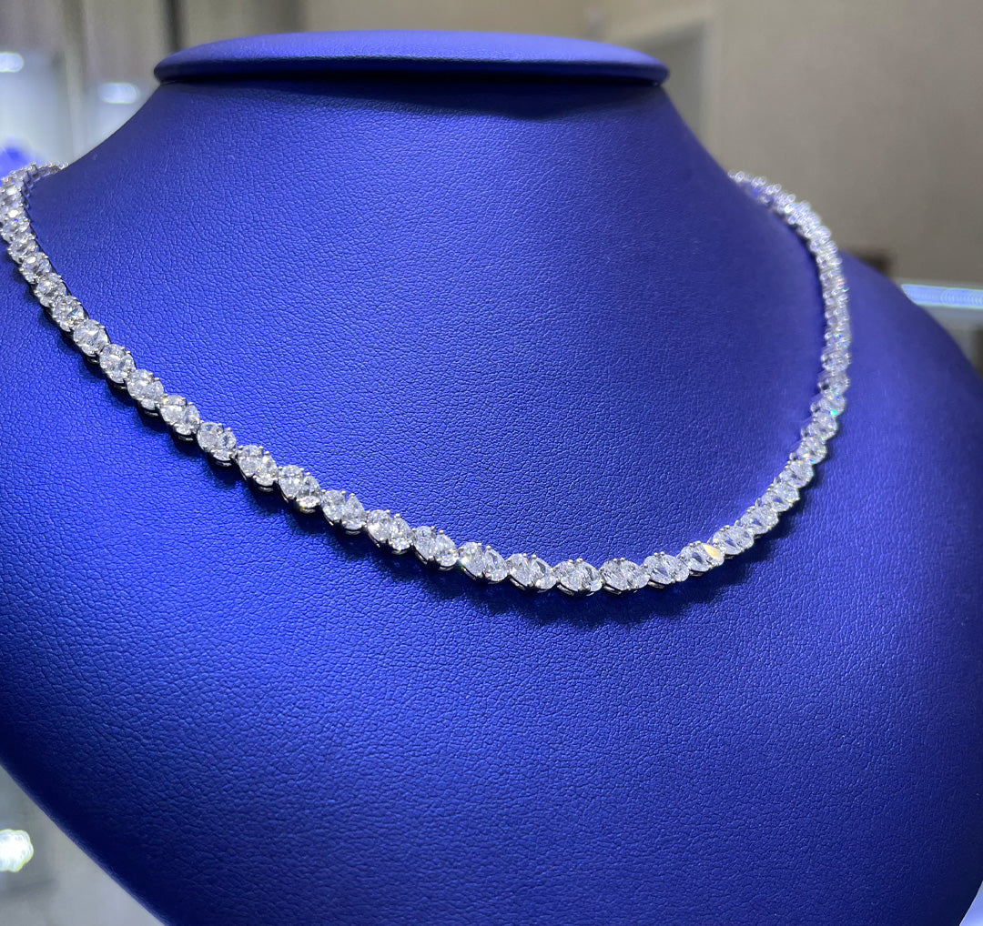 14K Gold 9.5ctw Lab Grown Tilted Oval Cut Diamond Necklace