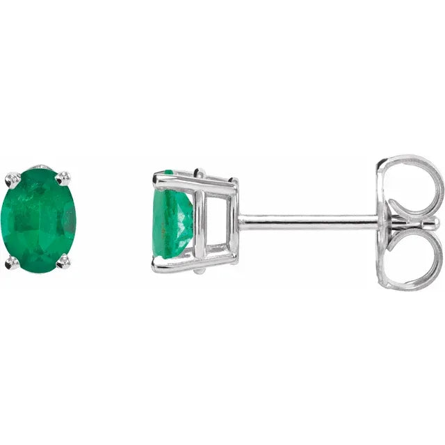 14K Lab-Grown Oval Cut Emerald Earrings