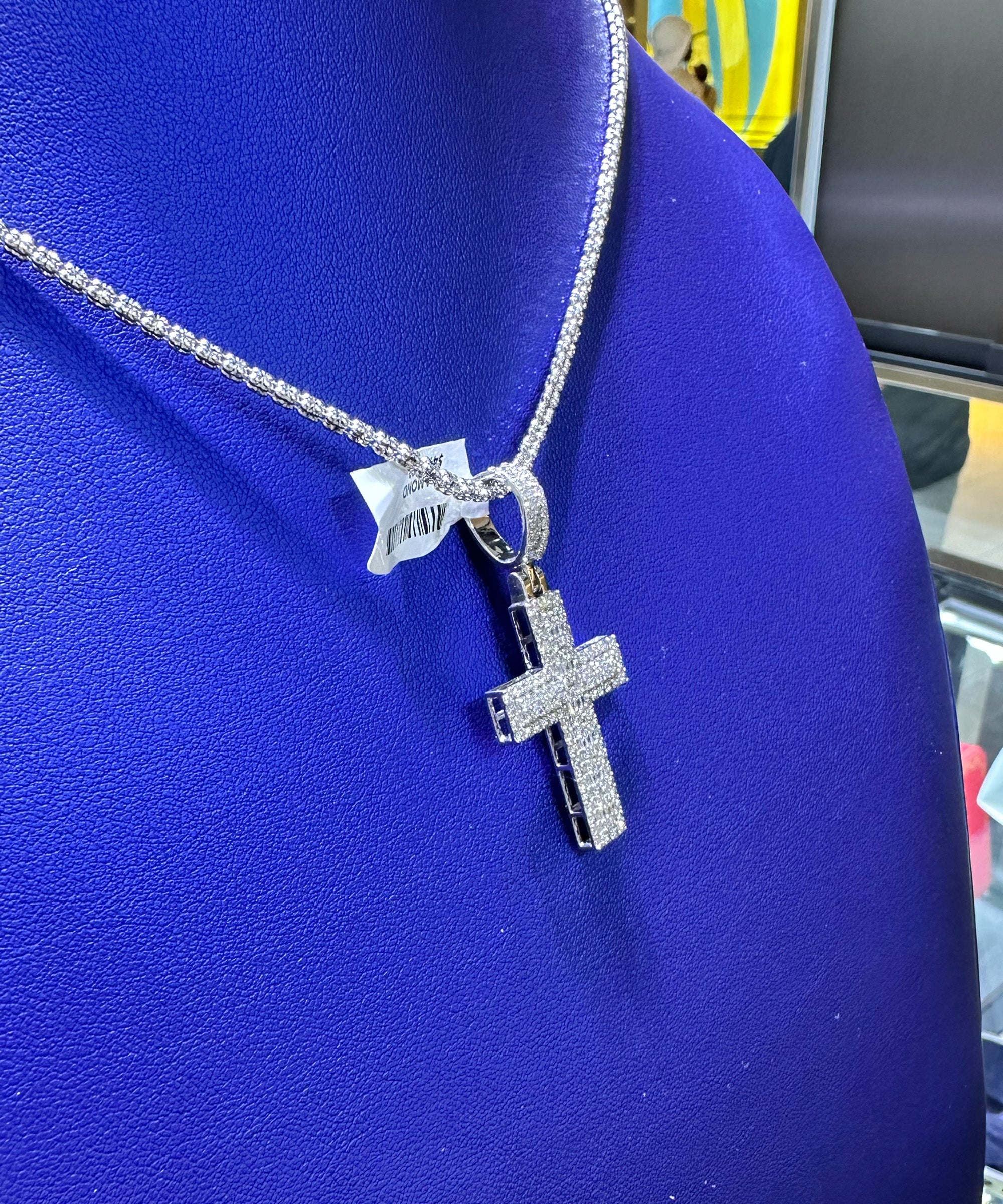 1.75ctw Natural Diamond Thick Solid Cross Pendant in 10K Gold