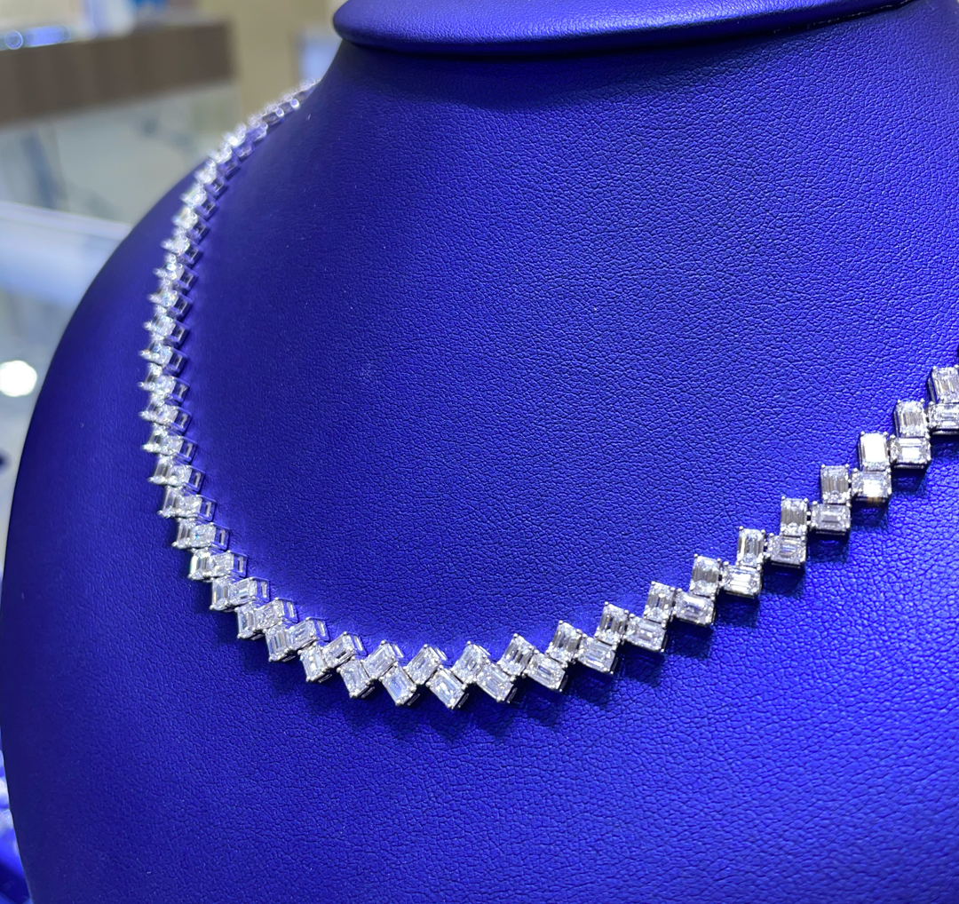 14K Gold 12.95ctw Lab Grown Emerald Cuts Diamond Necklace