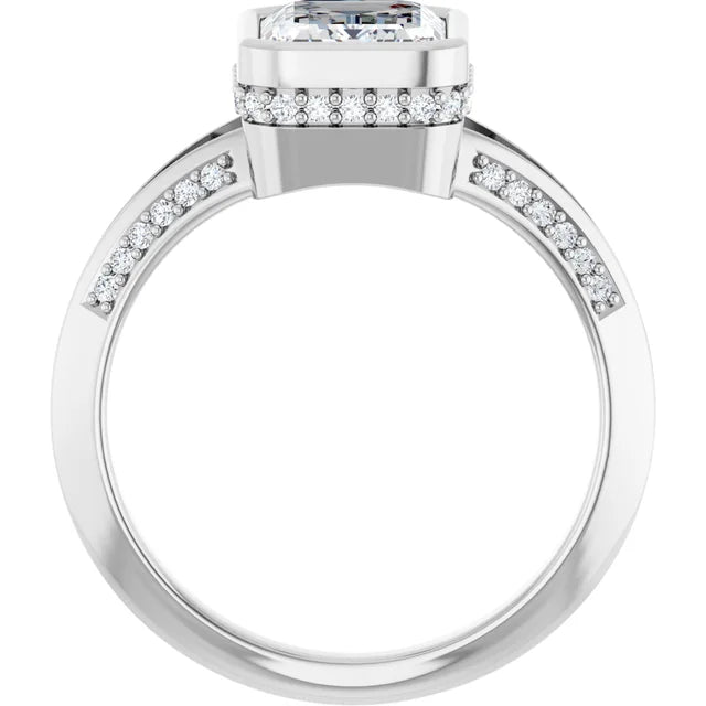 14K Gold Emerald Cut Bezel with Side Stones [2.22 ctw] Lab-Grown Diamond [F - VS1] Engagement Ring