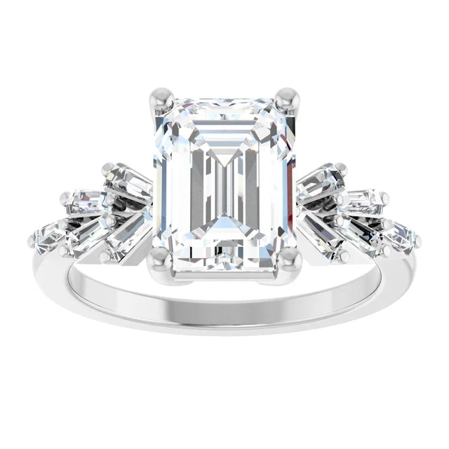 14K Gold Emerald Cut Accent Straight Baguette [2.07ctw] Lab-Grown Diamond [E - VS1] Engagement Ring