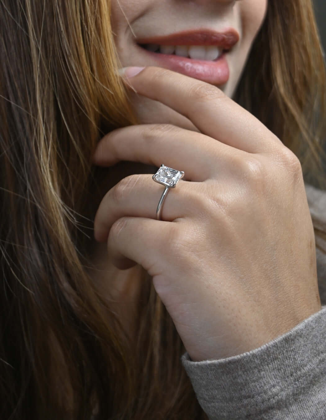 14K Gold 2.88CT Emerald Cut Solitaire Diamond Engagement Ring