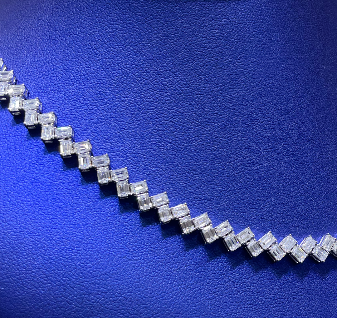 14K Gold 12.95ctw Lab Grown Emerald Cuts Diamond Necklace