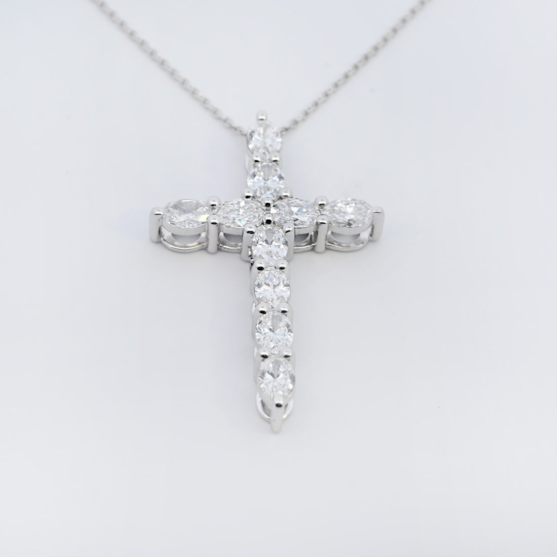 14K Gold 2.01 CT Oval Cut Lab Grown Prong Set Diamond Cross with Chain