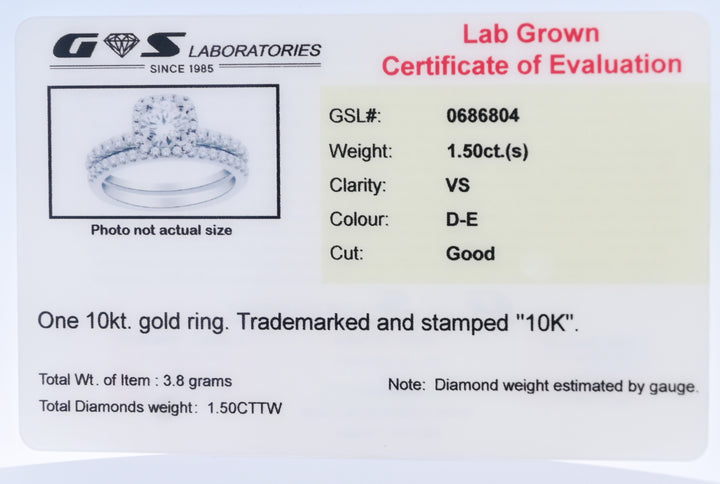 10K Gold 1.50 CT Lab Grown Round Cut Halo Diamond Engagement Bridal Set