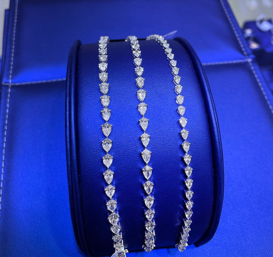 14K Gold Pear Cut 7ct - 10ct - 12ct Lab Grown Diamond Bracelet