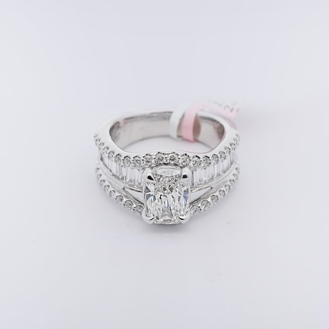 14K Gold 3.25 CT Lab Grown Elongated Cushion Cut Pave Channel Baguette Diamond Engagement Ring