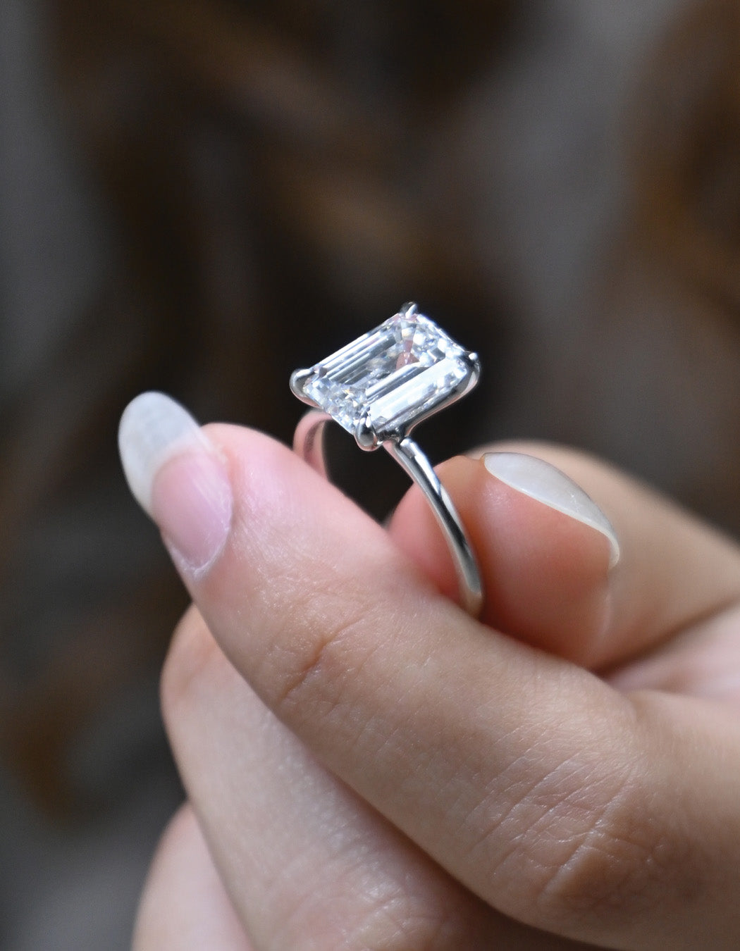 14K Gold 4.02CT Emerald Cut Diamond Engagement Ring