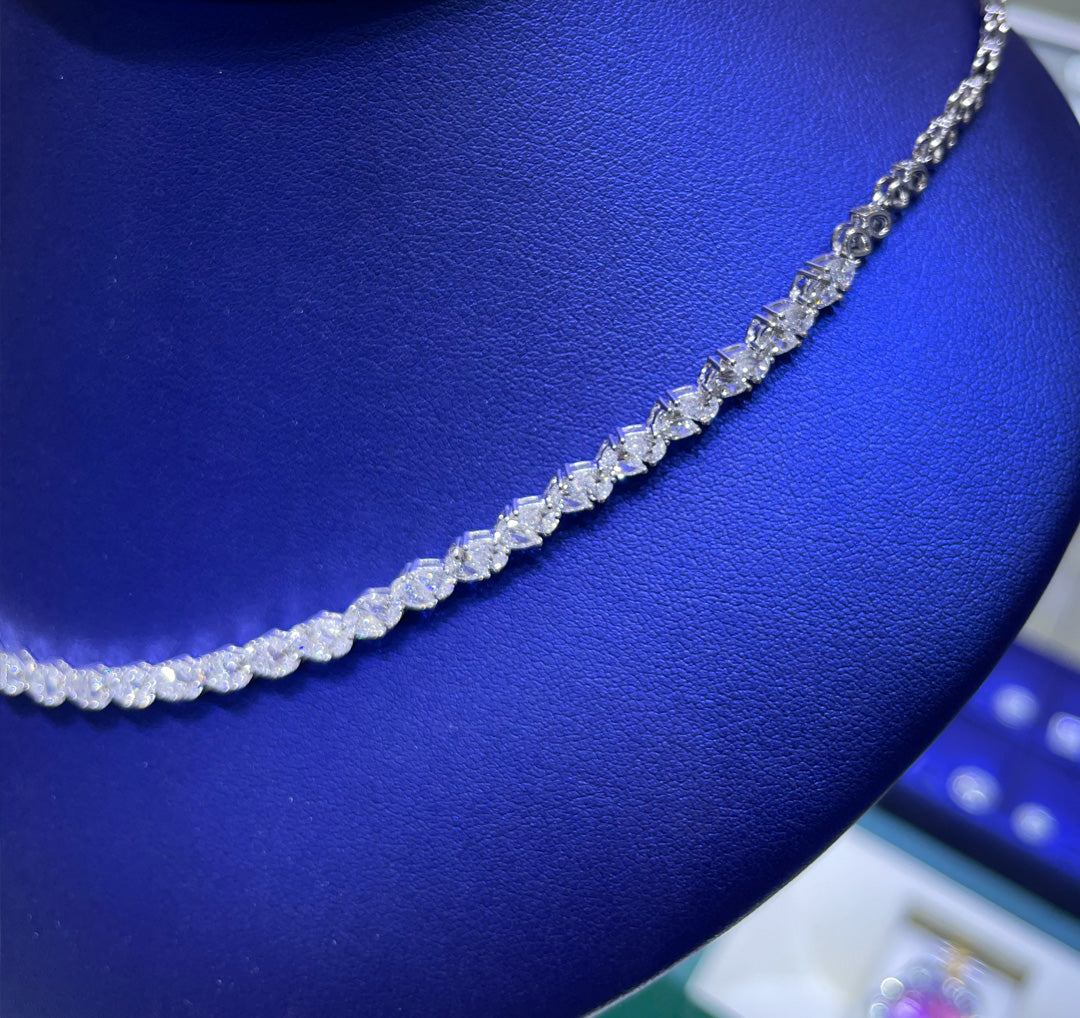 14K Gold 9.5ctw Lab Grown Tilted Oval Cut Diamond Necklace