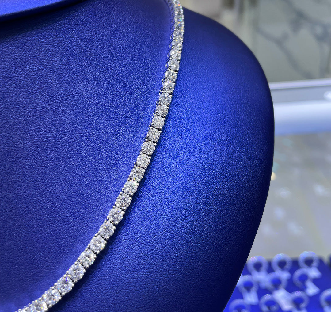 14K Gold 25.75ctw Lab Grown Round Cut Tennis Diamond Necklace