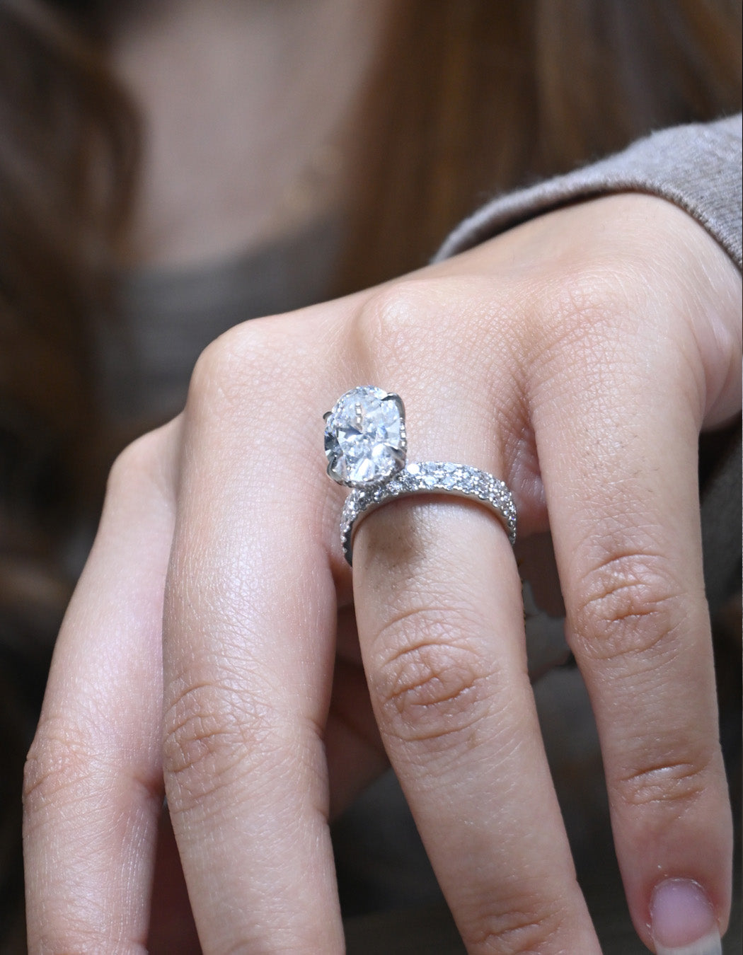 10K Gold 5 CT Lab Grown Oval Cut Halo Wedding Bridal Ring Set