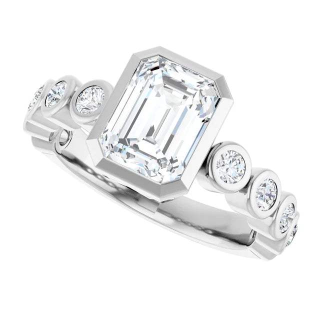 14K Gold Emerald Cut Bezel Set [1.54ctw] Lab-Grown Diamond [D - VVS2] Engagement Ring