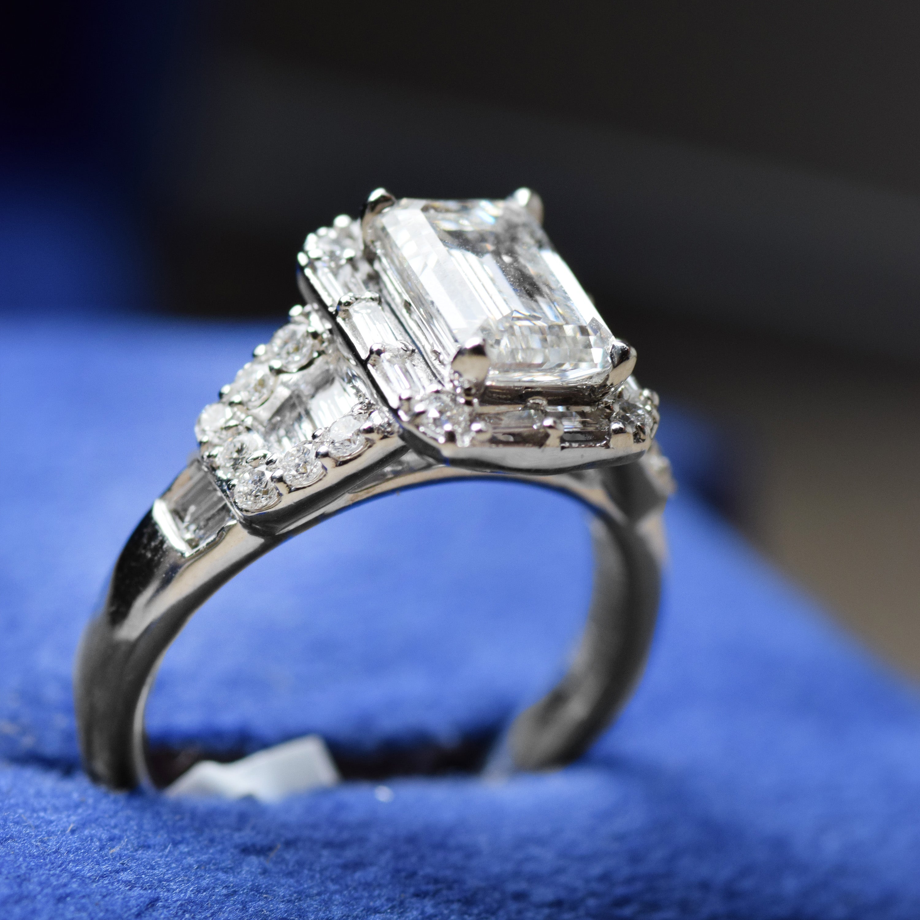 14K Gold 2.83 CT Lab Grown Emerald Cut Lab Diamond Engagement Ring