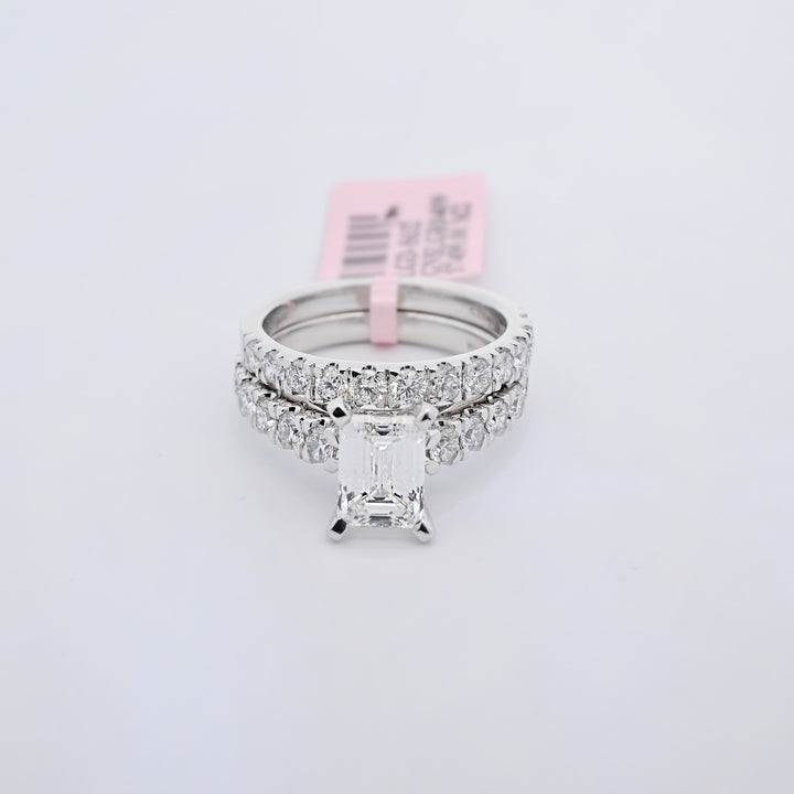 14K Gold 2.67 CT Lab Grown Emerald Cut Bridal Set Diamond Engagement Ring