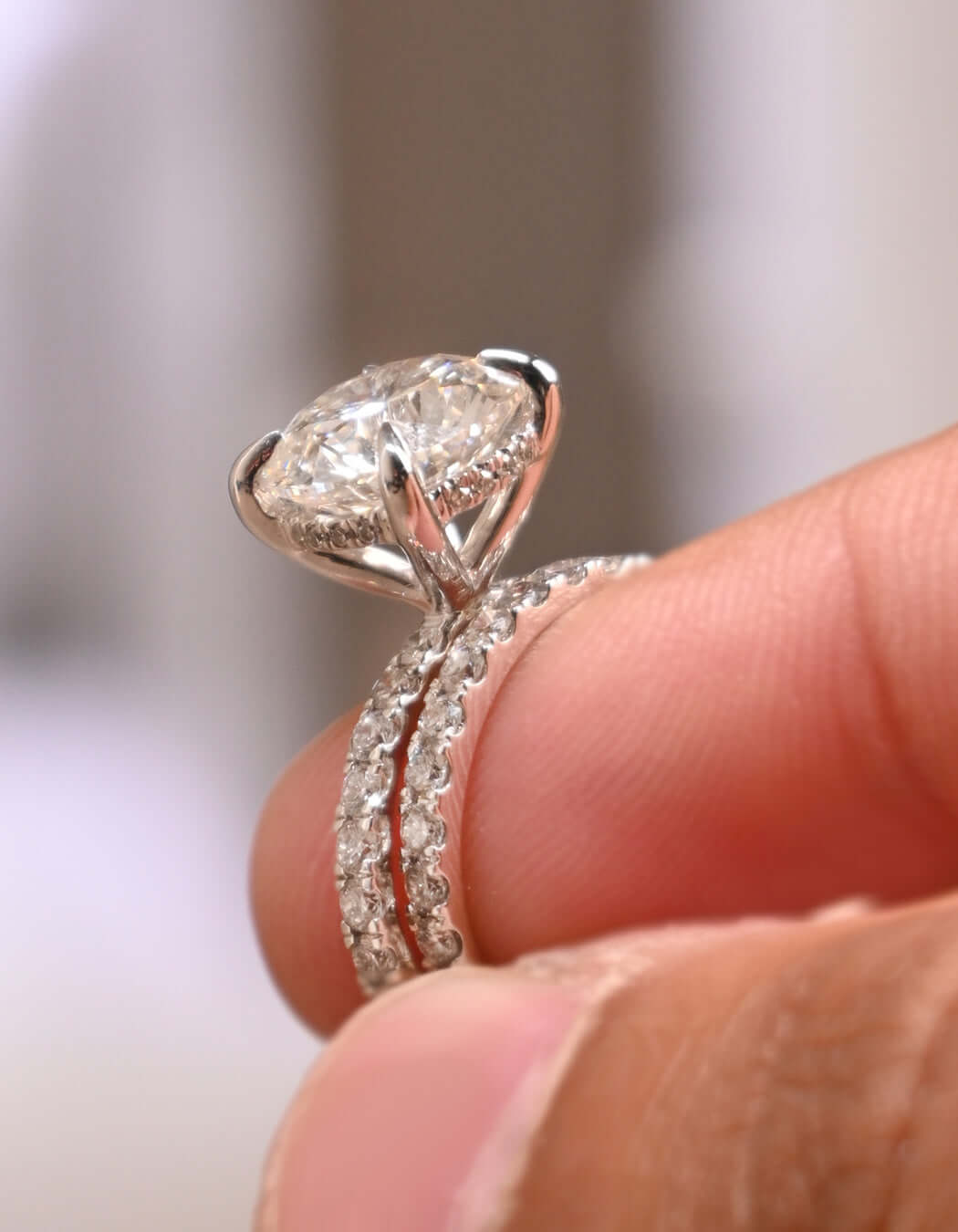 10K Gold 5CT Lab Grown Round Cut Halo Wedding Bridal Ring Set