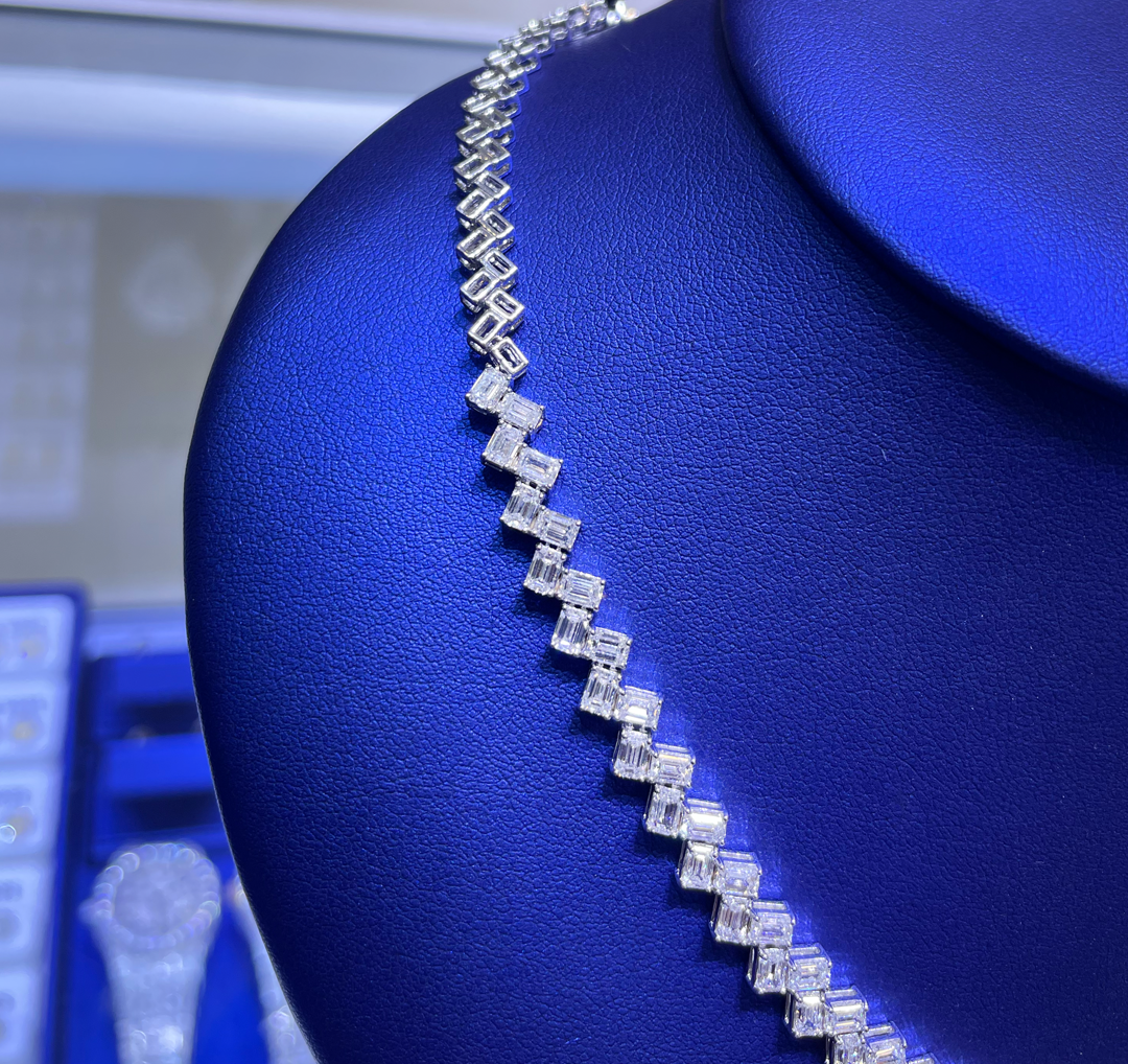 14K Gold 12.95ctw Lab Grown Emerald Cuts Diamond Necklace