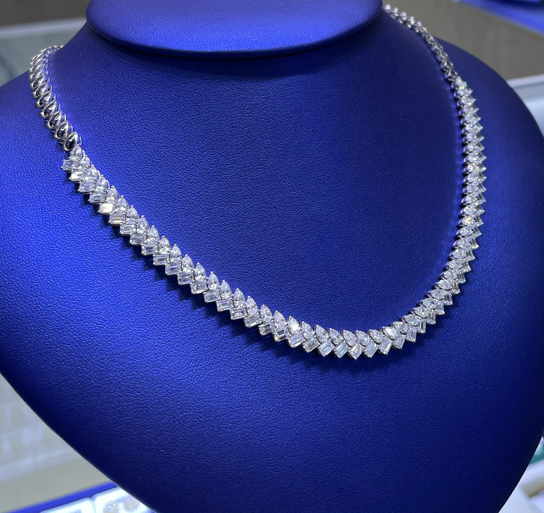 14K Gold 11.99ctw Lab Grown Pear Emerald Cut Diamond Necklace