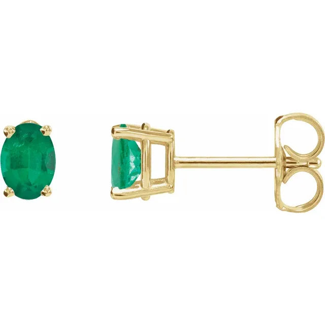 14K Lab-Grown Oval Cut Emerald Earrings