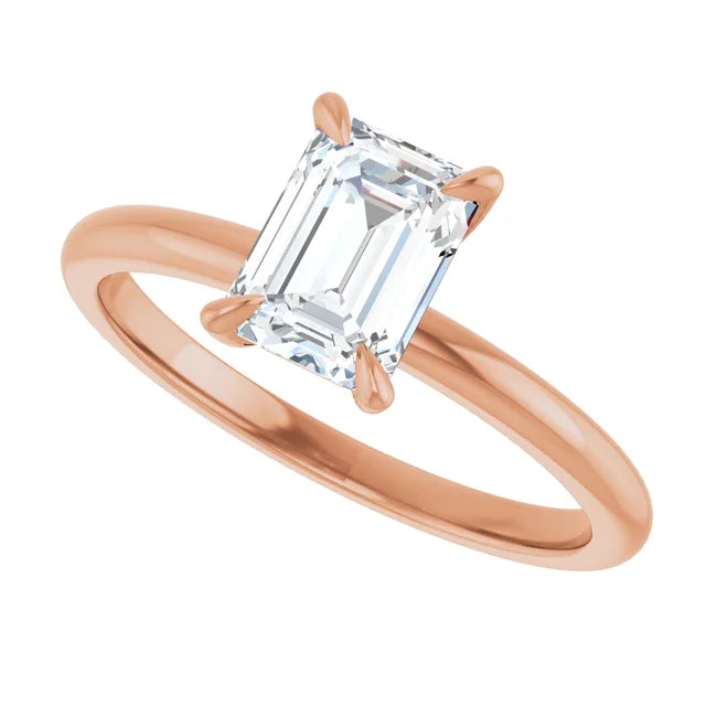14K Gold Emerald Cut Solitaire [0.97ctw] Lab-Grown Diamond [D - VS2] Engagement Ring