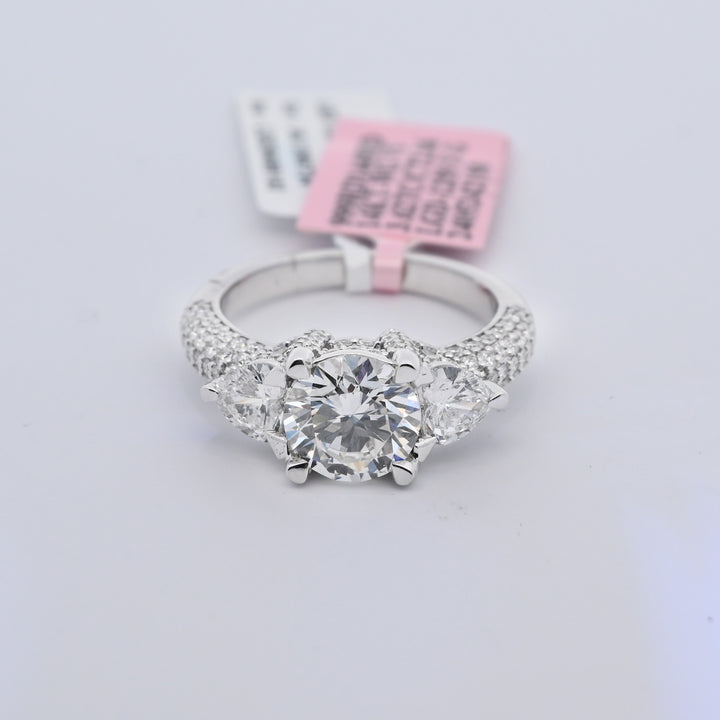 14K Gold 3.62 CT Lab Grown 3 Stone Round Cut Diamond Engagement Ring