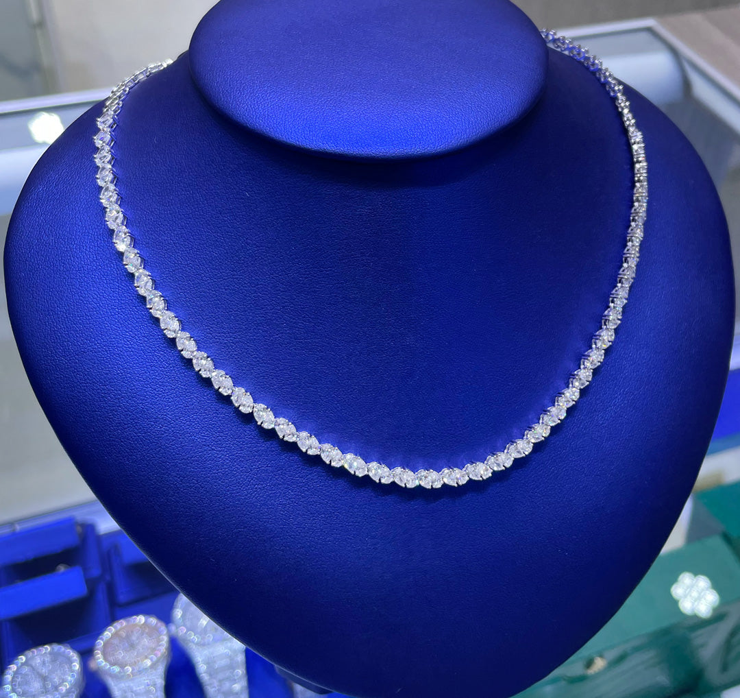 14K Gold 9.5ctw Lab Grown Tilted Oval Cut Diamond Necklace