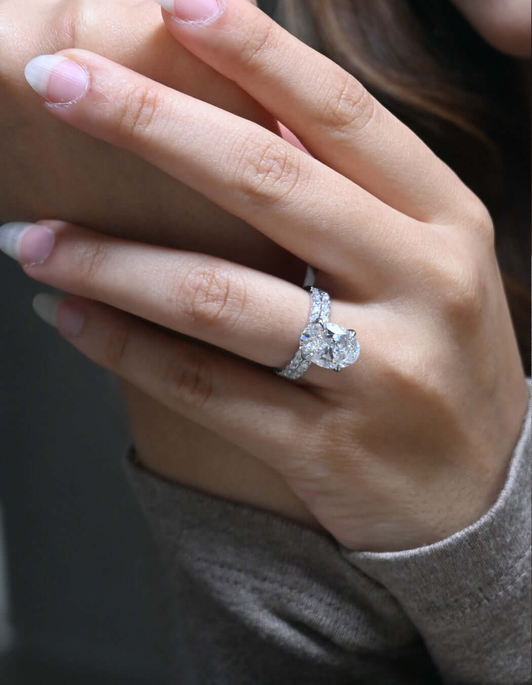 10K Gold 5 CT Lab Grown Oval Cut Halo Wedding Bridal Ring Set