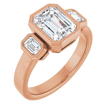 14K Gold Emerald Cut Bezel Set [2.07ctw] Lab-Grown Diamond [E - VS1] Engagement Ring