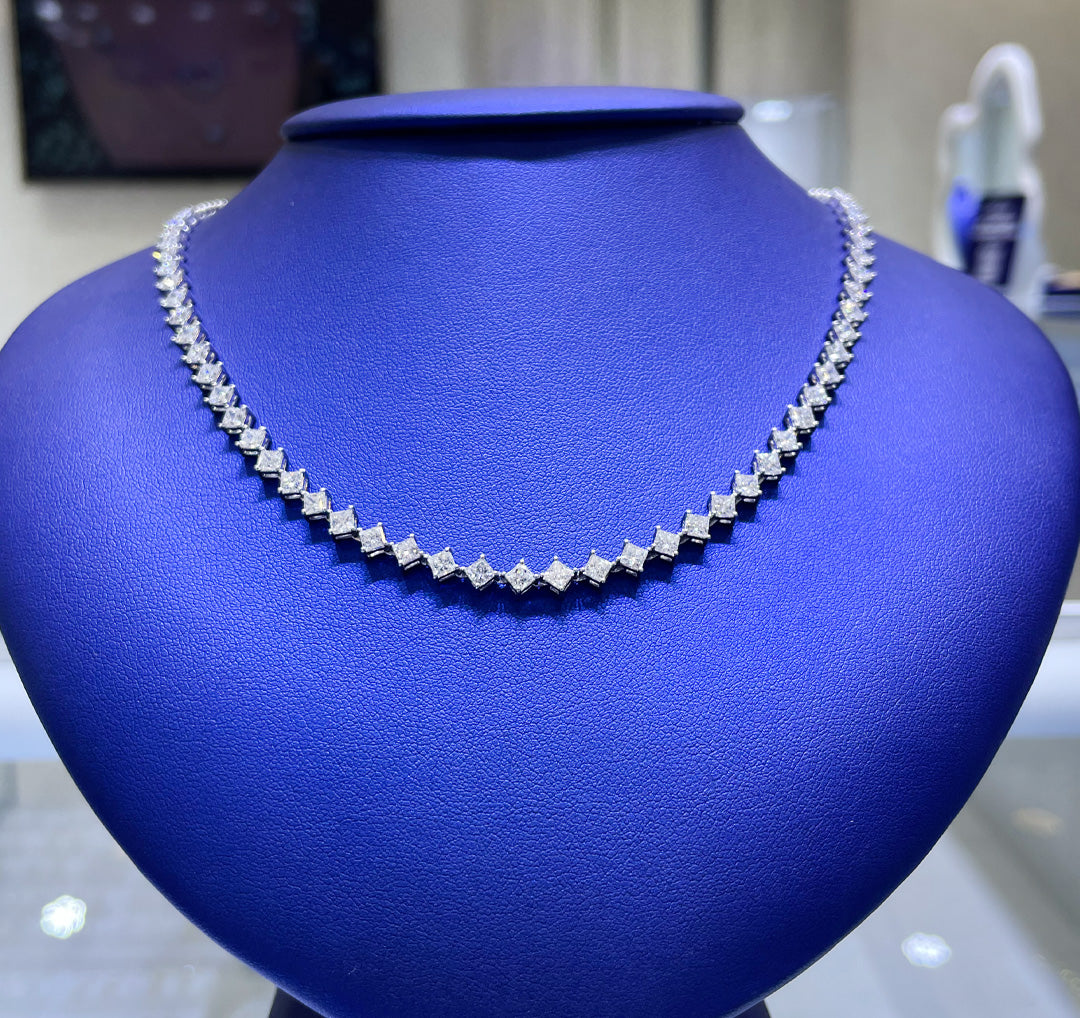 14K Gold 8.39ctw Lab Grown Princess Cut Diamond Necklace