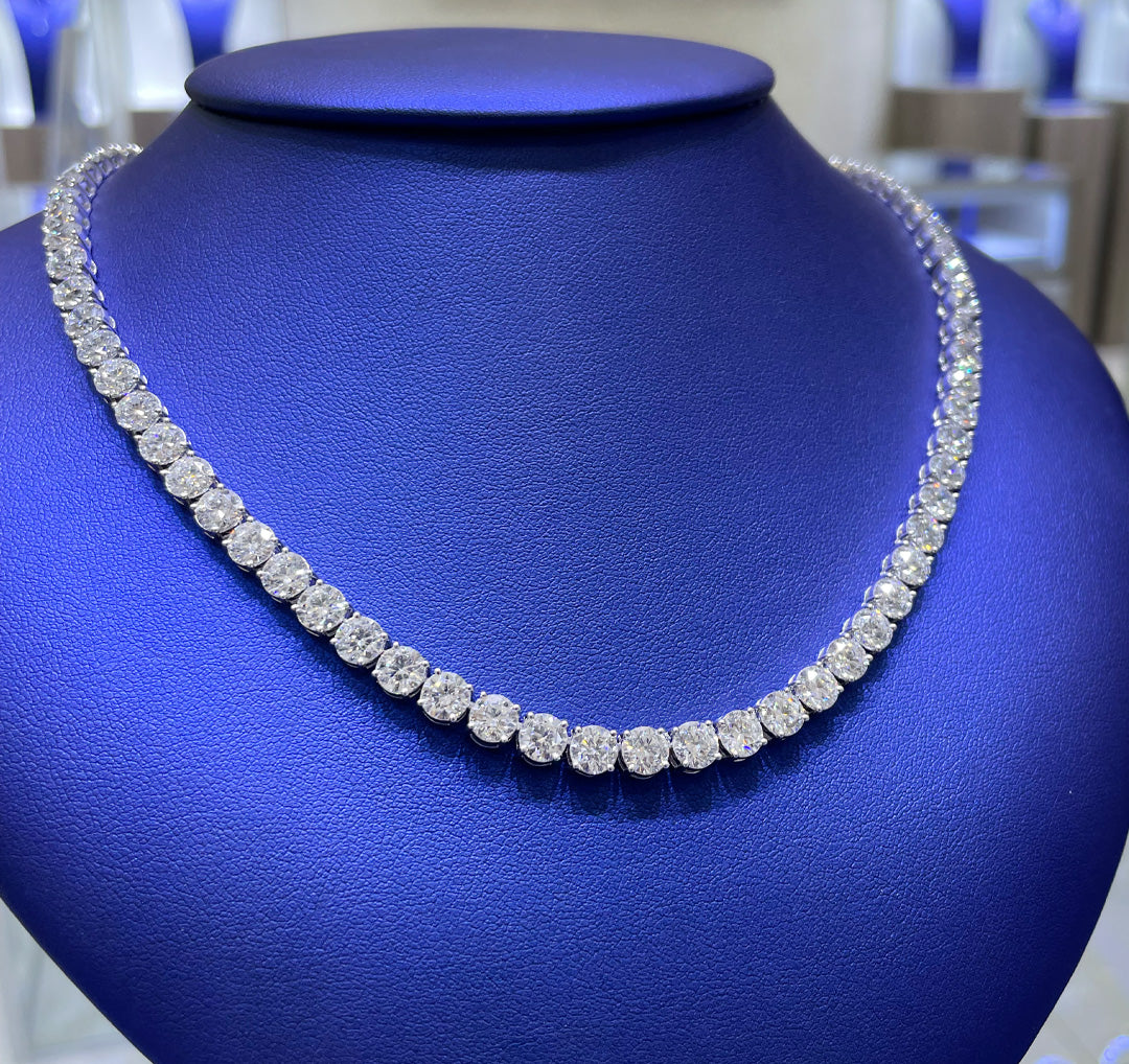 14K Gold 41.81ctw Lab Grown Round Cut Tennis Diamond Necklace