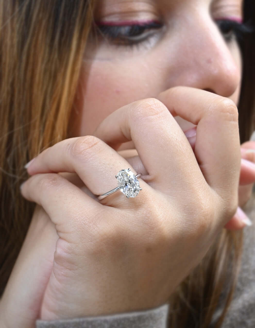 14K Gold 3.12CT Oval Cut Solitaire Diamond Engagement Ring